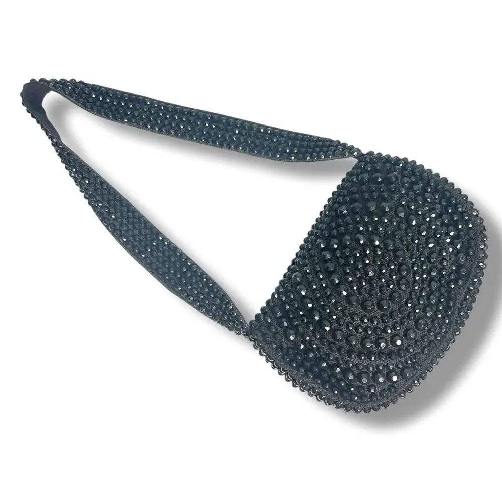 Vintage 60s Black Beaded Shoulder Bag Evening Purse Chunky Zipper Roger Van-S